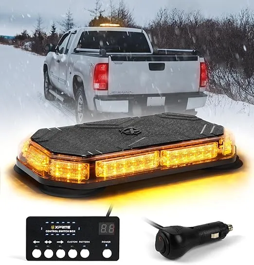 Xprite Rooftop Strobe Beacon Light Bar w/Control Panel, 42 LED Hazard Warning Emergency Flashing Plow Light for Snowplow Construction Vehicles Tow Trucks Postal Cars (Amber)