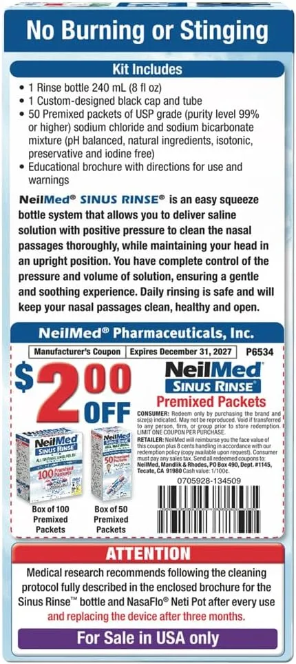NeilMed Sinus Rinse - A Complete Sinus Nasal Rinse Kit, 50 count (Pack of 1)