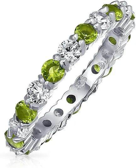 Personalize Cubic Zirconia Thin Stackable CZ Channel Set Eternity Band Ring Simulated Gemstone .925 Sterling Silver 12 Birth Month Colors 3MM