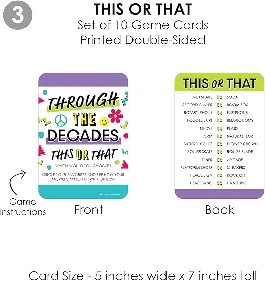 Big Dot of Happiness Through The Decades - 4 50s, 60s, 70s, 80s, and 90s Party Games - 10 Cards Each - Gamerific Bundle