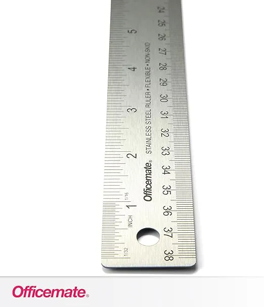 Officemate Classic Stainless Steel Metal Ruler, 15 inches with Metric Measurements, Silver, 15 L x 1.25 W (66612)