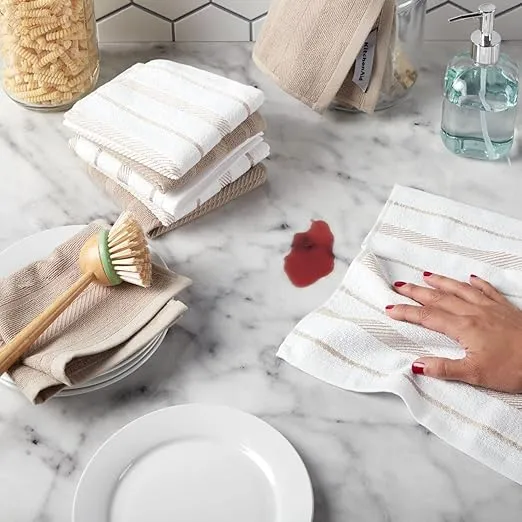 KitchenAid Albany Dishcloth 8 Pack Set, Cotton Blend, Milkshake/White, 12"x12"