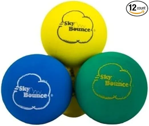 Sky Bounce Color Rubber Handballs for Recreational Handball, Stickball, Racquetball, Catch, Fetch, and Many More Games, 2 1/4-Inch, Assorted, 12 Count