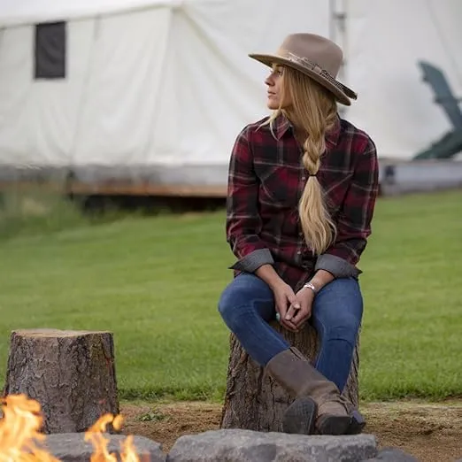 Legendary Whitetails Womens Cottage Escape Flannel Long Sleeve Plaid and Solid Color Clothes, Fitted Button Down