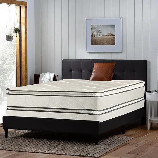 Greaton Medium Plush Pillowtop Innerspring Double Sided Mattress and 4" Wood Low Profile Box Spring/Foundation Set, 75' X 44", 74x44