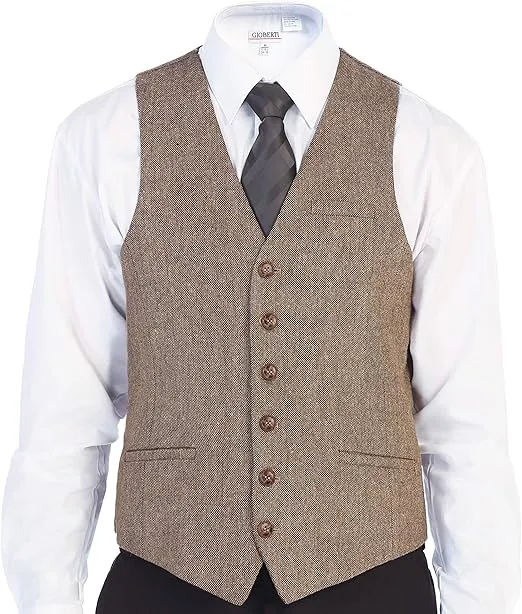 Gioberti Men's 6 Button Slim Fit Formal Herringbone Tweed Vest