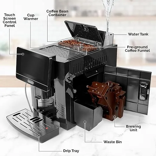 Zulay Magia Fully Automatic Espresso Machine With Grinder - 19 Customizable Coffee Options - Auto-Cleaning For Easy Maintenance - Milk-Foam System For Latte, Cappuccino, Macchiato