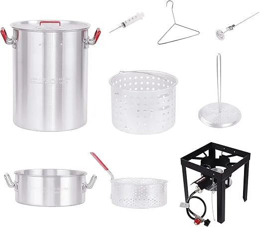 Creole Feast TFP1030 Turkey and Fish Fryer Pot Seafood Boiler Steamer Kit, 50000 BTU Propane Gas Burner, Silver
