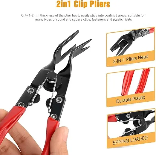 GOOACC 3 Pcs Clip Pliers Set & Fastener Remover - Auto Upholstery Combo Repair Kit with Storage Bag for Car Car Panel Dashboard