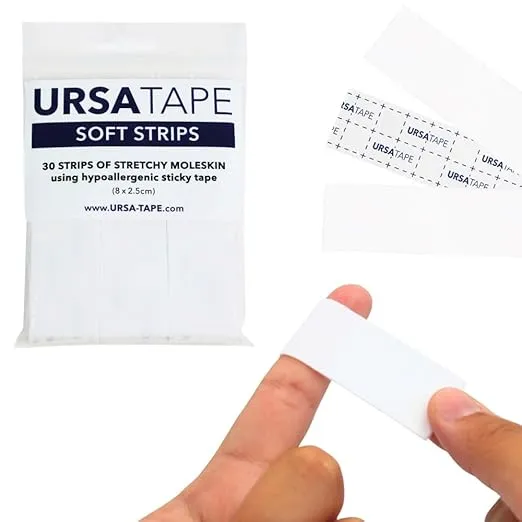 URSA Tape, Stretchy Moleskin Fabric Tape 30-Pack Strips, Heavy-Duty No-Residue Fashion Tape and Body Tape for Fabric, Shoes, Skin and More, White, 8 x 2.5 cm (3.14 x 0.98 inches)