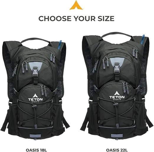 TETON Oasis Hydration Backpack, Hydration Pack for Hiking, Running, Cycling, Biking. Lightweight Vest for Men and Women. Sewn-in Rain Cover, Water Bladder Included, 18L and 22L