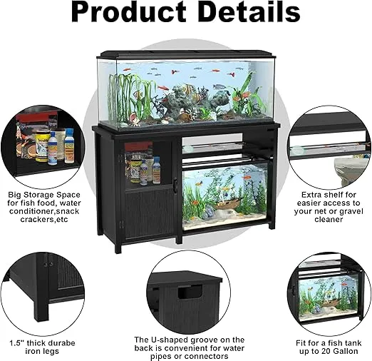 55-75 Gallon Fish Tank Stand,Aquarium Stand with Cabinet Storage and Heavy Duty Metal Frame,52" L*19.68" W Tabletop,1100LBS Capacity