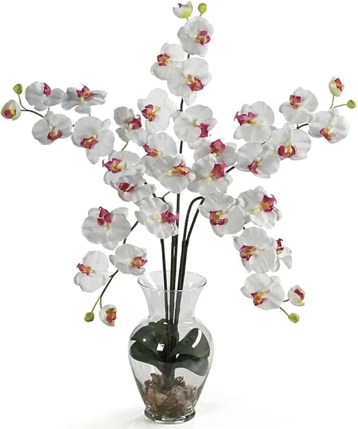 Nearly Natural 1106-WH Phalaenopsis Liquid Illusion Silk Flower Arrangement, White