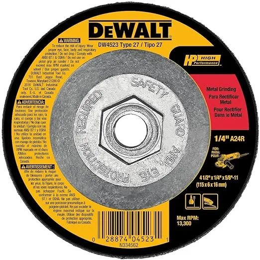 DEWALT Grinding Wheel, General Purpose for Metal, 4-1/2-Inch x 1/4-Inch x 5/8-Inch (DW4523)