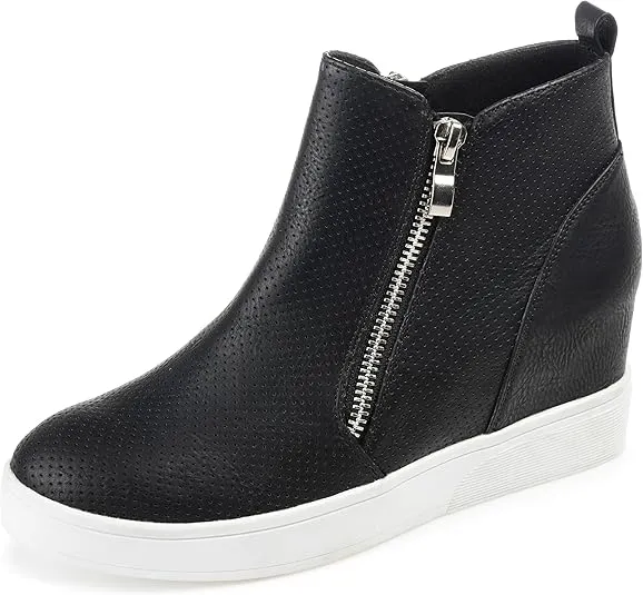 Journee Womens Pennelope Wide Width Round Toe Double Zip Wedge Sneakers