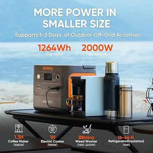 Jackery 1000 Plus Solar Generator Kit - 2528Wh Portable Power Station, 2x100W Solar Panels, 2000W Output - For RV, Camping, Emergencies
