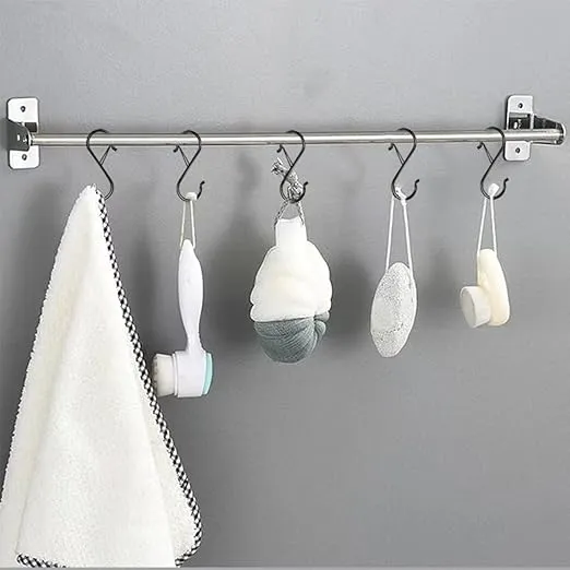 8 Pack S Hooks for Hanging, 3.5 inch Heavy Duty Metal S Hooks with Safety Buckle S Shaped Hooks Pot Rack Closet Hooks for Hanging Plants, Clothes, Kitchen Utensil, Pots, Pans, Bags (Black)