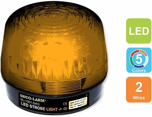 Seco-Larm SL-1301-SAQ/A Amber Lens Strobe Light, 10 Vertical LED Strips (54 LEDs), Built-in 100dB Programmable Siren, Six Different Flash Patterns, Adjustable Flashing Speed, Indoor/Outdoor Use
