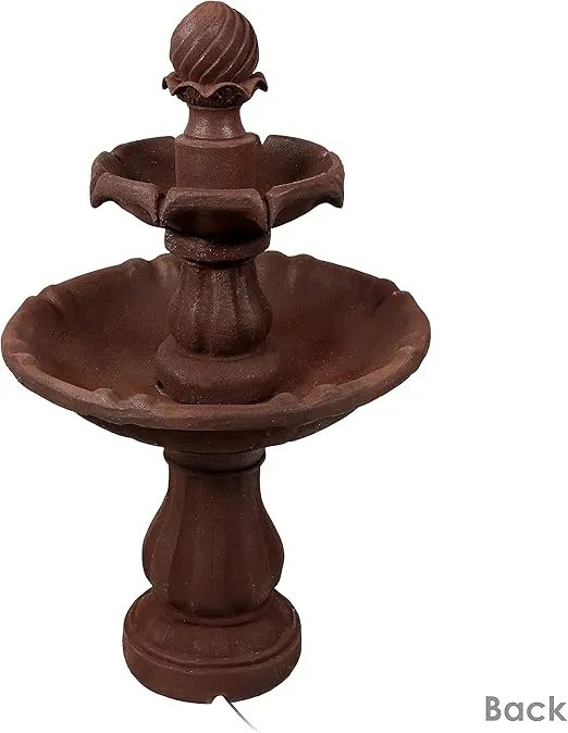 Sunnydaze 35-Inch 2-Tier Solar Water Fountain Outdoor with Battery Backup - Outdoor Water Fountain with Pump - Rust