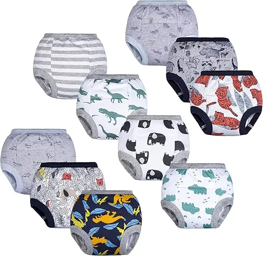 BIG ELEPHANT Potty Training Underwear - 10 Pack, 100% Cotton Absorbent Unisex Toddler Pee Pants for Boys Girls