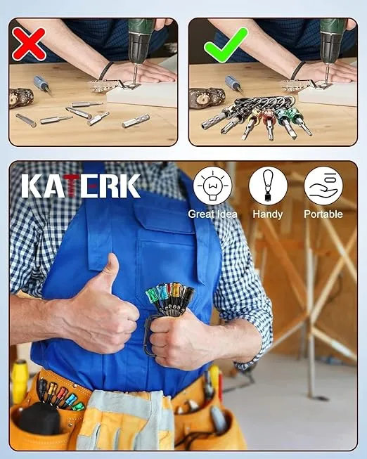 Push to Unlock,Katerk 6pcs 1/4 inch Hex Shank Aluminum Alloy Screwdriver Bit Holder Light-Weight Quick-Change Extension Bar Keychain Drill Screw Adapter Portable,Black Carabiner,Tool Gifts for Men