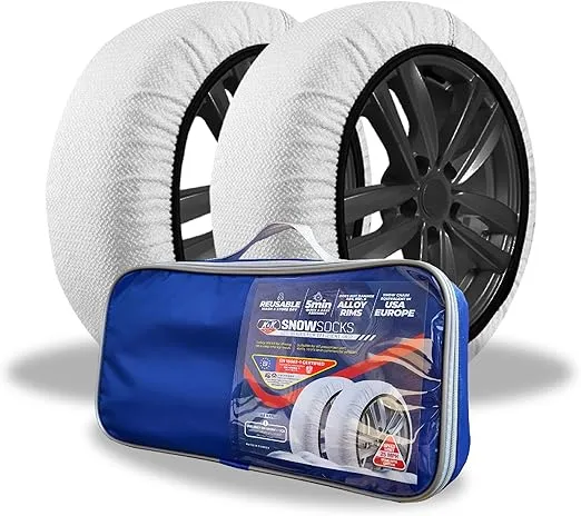 K&K Automotive Snow Socks for Tires - Eco Series for Efficient Grip Alternative for Tire Snow Chain - Snow Traction Device for Passenger Cars SUVs Trucks Winter Emergency Accessory European(Medium)