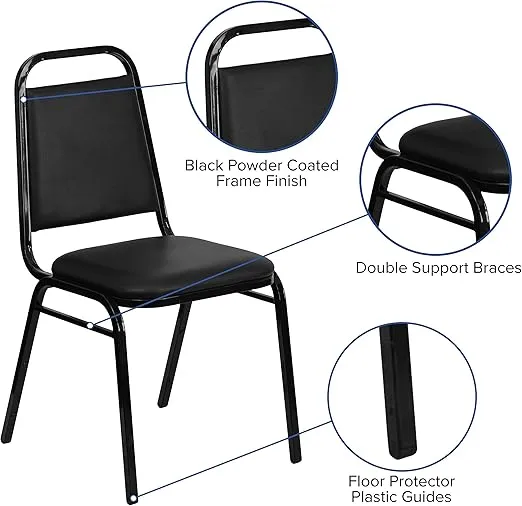 Flash Furniture Hercules Series Trapezoidal Vinyl Banquet and Event Chair, Commercial Event Chair with Padded Seat and Back, Black