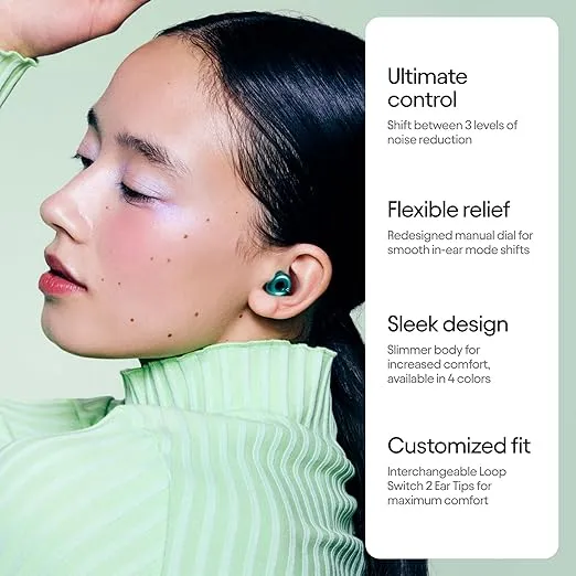 Loop Switch 2 Adjustable Ear Plugs – 3 Noise Relief Modes for Ultimate Control | Flexible Noise Reduction Earplugs for Focus, Travel, Socializing, Festivals & More | 20-26 dB (SNR) Noise Reduction