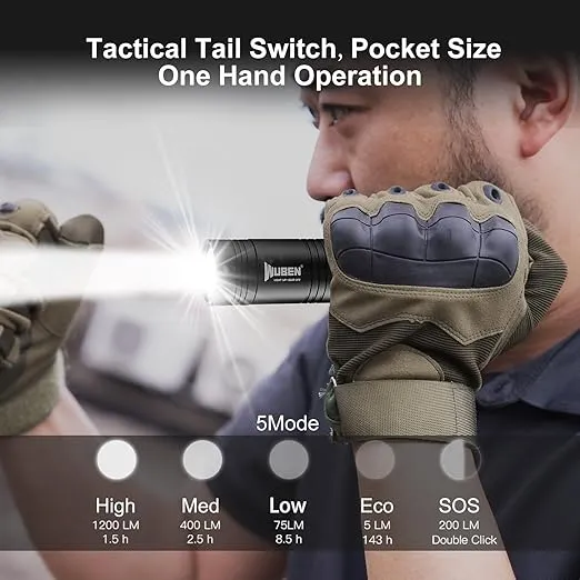 WUBEN L50 Rechargeable Flashlights, USB Tactical flashlights 1200 high lumens, Super Bright IP68 Waterproof LED flashlights, EDC Pocket Flashlights 5 Modes for Emergency, Rescue, Inspection, Hunting