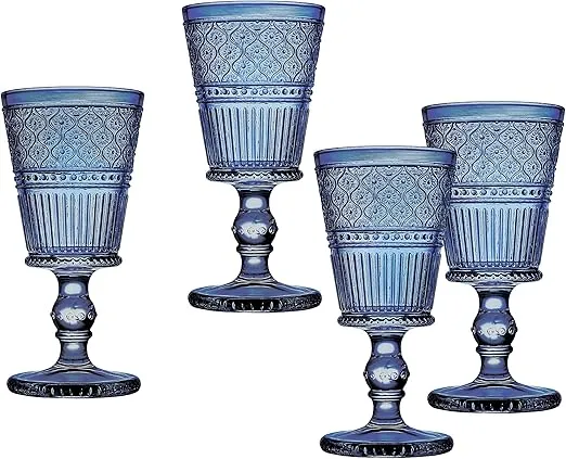 Godinger Wine Glasses, Drinking Glasses with Stem, Red Wine Glasses, Wine Glass Cups, Vintage Decor - Claro Collection, Blue, Set of 4