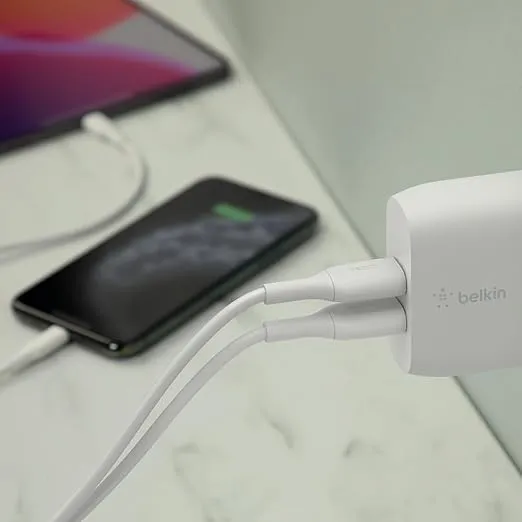 Belkin 24W Dual Port USB Wall Charger - iPhone Fast Charging - Charging Block for Power Bank, iPhone 16, iPhone 15, iPhone 14, iPhone13, iPhone 12, iPad Pro, Samsung & More, iPhone Cable Not Included