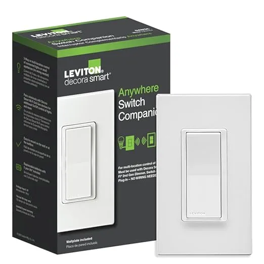 Leviton Decora Smart Switch Anywhere Companion, Add Wire-Free 3-Way/4-Way/5-Way On/Off Control to Decora Smart Wi-Fi 2nd Gen Switches, DAWSC-1RW, White