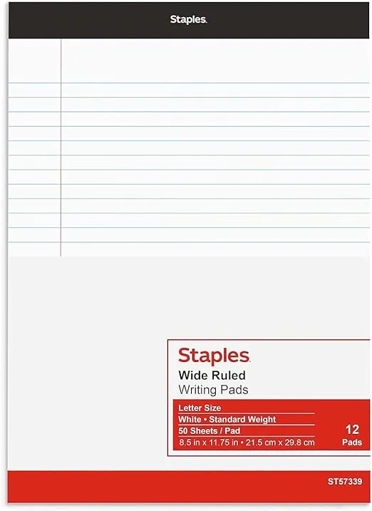 TRU RED 163865 Notepads 8.5-Inch X 11.75-Inch Wide White 50 Sh/Pad 12 Pads/Pk