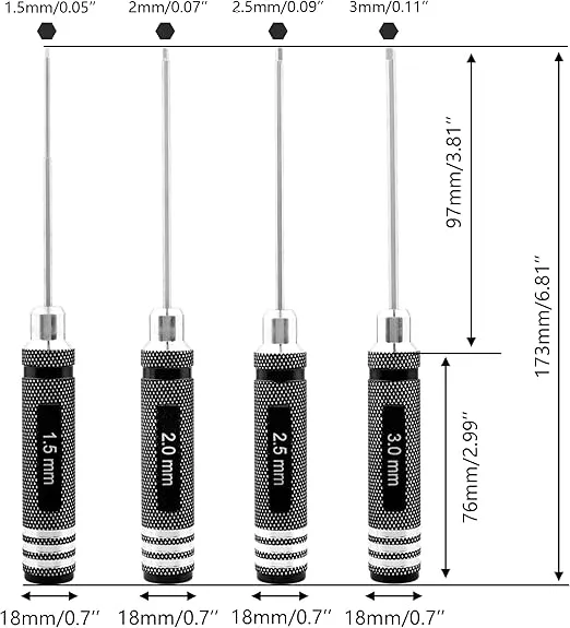 4 Pieces Hex Screw Driver Set 1.5mm 2.0mm 2.5mm 3.0mm Allen Wrench Keys Screwdriver Kit RC Repair Tools for Traxxas RC Car Drone Multi-Axis Helicopter Arrma Axial Losi Redcat Racing (Black)
