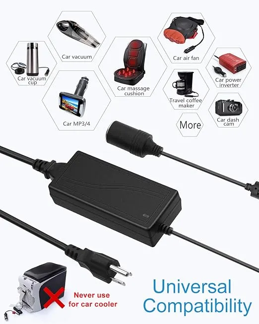 ALITOVE AC to DC Converter 12V 5A 60W 100-240V to 12V Car Cigarette Lighter Socket AC/DC Power Adapter Power Supply for Car Vacuum Cleaner Car Fan Car MP3 Other Car Devices Under 60W