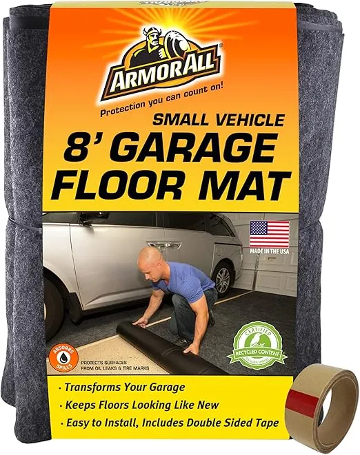 Armor All Original Small Vehicle Garage Floor Mat, (8'4” x 7'4"), (Includes Double Sided Tape), Protects Surfaces, Transforms Garage - Absorbent/Waterproof/Durable (USA Made) (Charcoal)