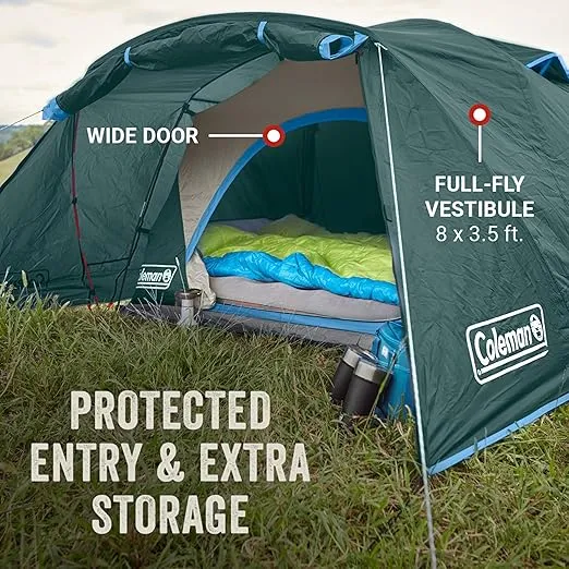 Coleman Skydome Tent with Full-Fly Weather Vestibule, 4/6 Person Weatherproof Tent Sets Up in 5 Mins, Rainfly & Carry Bag Included, 20% More Headroom Than Traditional Tents