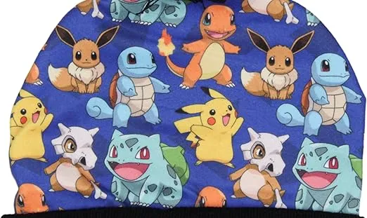 Bioworld Pokemon Sublimated Pikachu Eevee Charmander Squirtle Bulbasaur Cuff Pom Beanie Hat Multicolored