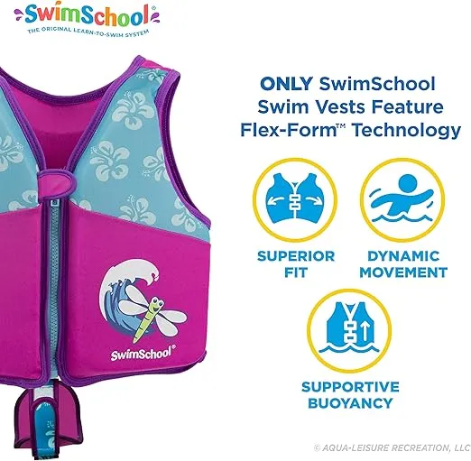 SwimSchool Kids Swim Trainer Vests for Toddlers Ages 2-6 – Boys/Girls – Multiple Colors/Styles – Learn to Swim Floaties
