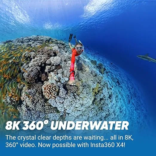 Insta360 X4 Invisible Dive Bundle - 8K Waterproof 360 Action Camera, 4K Wide-Angle Video, Invisible Selfie Stick, Removable Lens Guards, 135 Min Battery Life, AI Editing, Stabilization