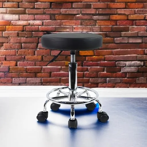 KKTONER PU Leather Round Rolling Stool with Foot Rest Swivel Height Adjustment Spa Drafting Salon Tattoo Work Office Massage Stools Task Chair Small (Black)