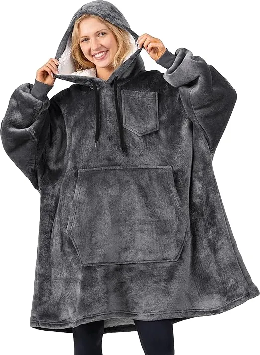 PAVILIA Blanket Hoodie for Women, Sherpa Wearable Blanket Men, Cozy Oversized Sweatshirt Blanket, Hooded Blanket Sweater