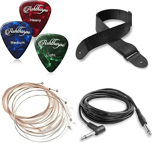 Ashthorpe Full-Size Cutaway Thinline Acoustic-Electric Guitar Package - Premium Tonewoods - Black