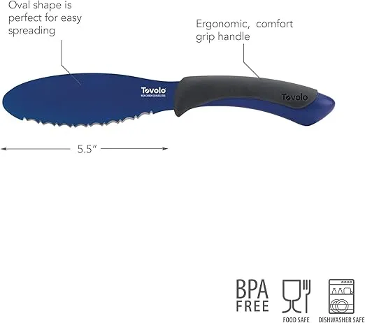 Tovolo 5.5" Slicer With Comfort Grip Handle, Serrated Kitchen Knife for Bagels, Sharp High-Carbon Steel Blade, Dishwasher Safe & BPA-Free, Lx 6 in, Deep Indigo