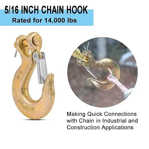 4Pack 5/16 Inch Clevis Slip Hook with Safety Latch - Heavy Duty Grade 70 Steel for Trailer Chains with Hooks, Winch Hook, Tow Hook, and Chain Hook,14,000 Lbs. Capacity
