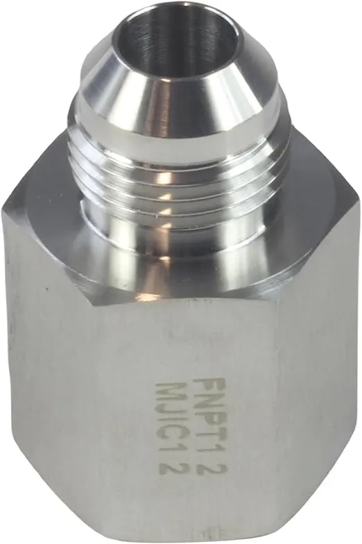 HFS(R)1/2" NPT Female to 1/2" JIC Male Flare Tubing Adapter Hose Connector Pipe Fittings 304 Stainless Steel (1/2" FNPT x 1/2" MJIC)