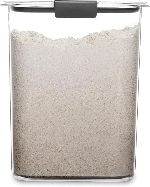 Rubbermaid Brilliance 16-Cup Airtight Food Storage Container with Lid, Clear/Grey - optimal for pantry organization, flour, sugar, and food storage