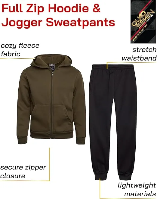 Boys' Fleece Jogger Set - 2 Piece Basic Solid Full Zip Hoodie and Sweatpants for Boys (Size: 8-18)