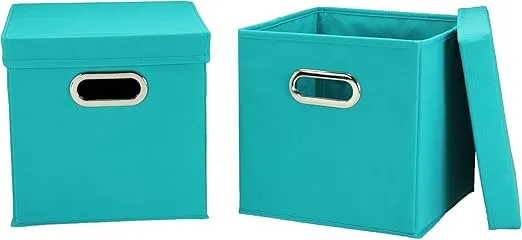 Household Essentials 36-1 Decorative Storage Cube Set with Removable Lids | Aqua | 2-Pack