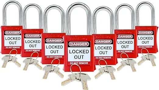 Lockout Tagout Lock Set - 7 Red Loto Locks, Lock Out Keyed Different - Padlock with 2 Brass red Keys Included, OSHA Compliant Safety Lockout Locks